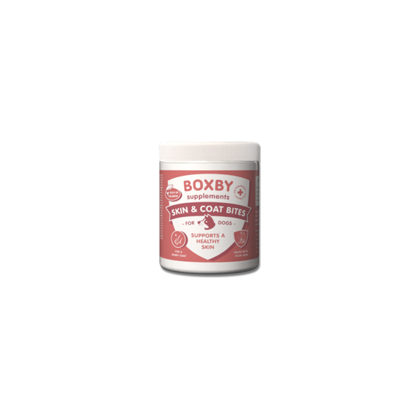 BOXBY SKIN & COAT BITES 240g - papildomas maistas šunims, skatina šuns odos ir kailio sveikatą.