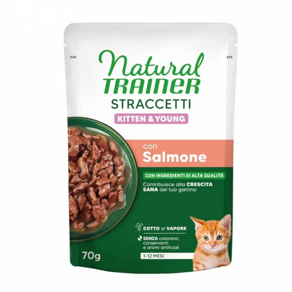 TRAINER NATURAL WET CAT STRACCETTI KITTEN SALMON 70 G - konservai katinėliams nuo 1 iki 12 mėnesių
